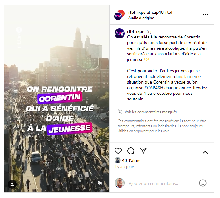 capture d'écran du reel instagram de Corentin