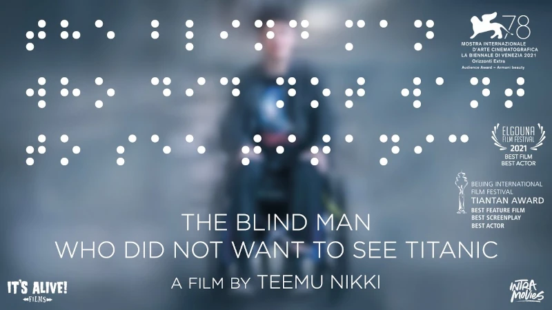 Affiche mêlant illustration et braille du film The blind man who did not want to see Titanic